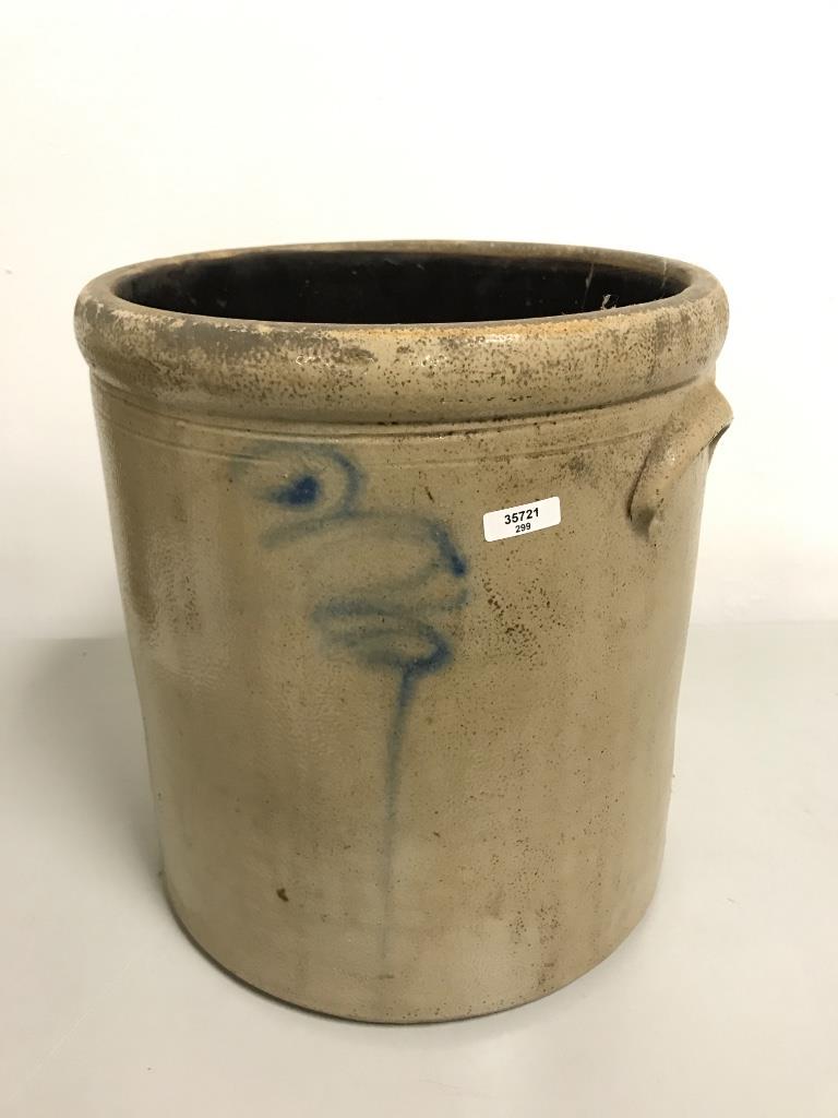 3 gallon stoneware crock with blue bee sting (1 of 1)