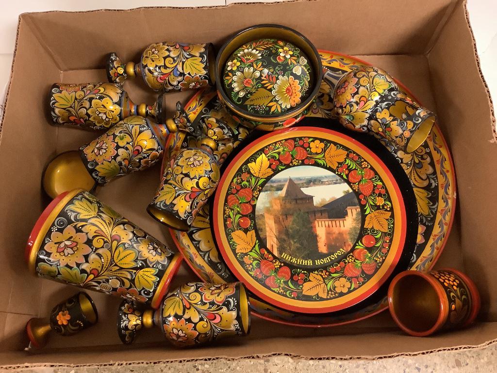 Box lot of wooden painted dishes (1 of 1)