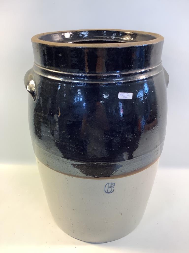 Large stoneware crock. Marked number 6.18 inches high (1 of 2)