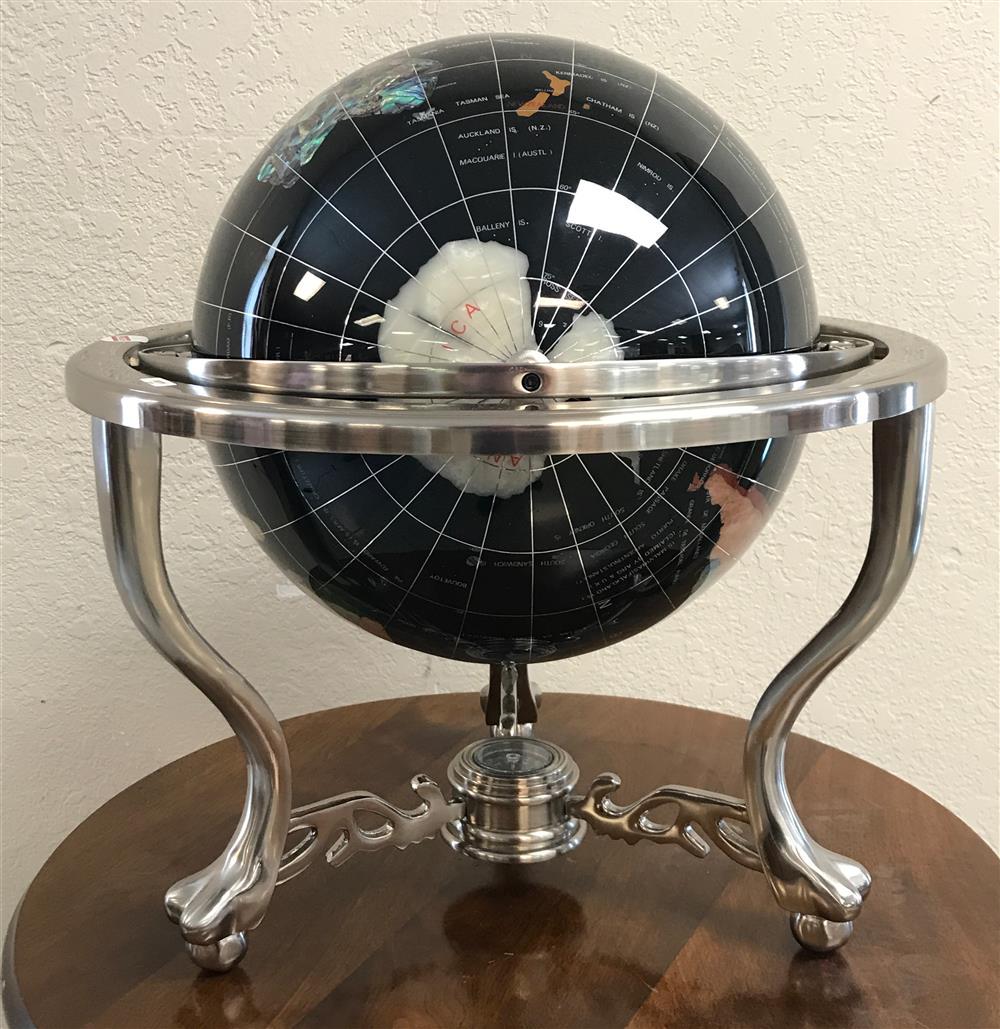 GLOBE WITH STONE INLAY ON CHROME BASE 17" DIAMETER (1 of 1)