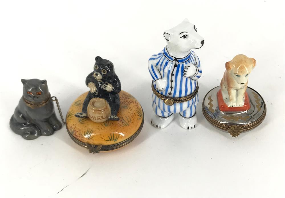 BOX LOT 4 PEINT MAIN: LIMOGES, FRANCE INCLUDING 3Â½": BOX LOT 4 PEINT MAIN: LIMOGES, FRANCE BOXES INCLUDING 3½" TALL POLAR BEAR.