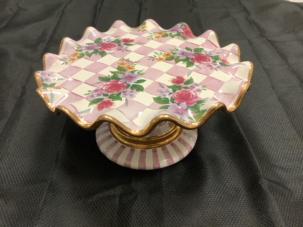 MacKenzie - Childs cake stand. 6â€ tall, 12â€: MacKenzie - Childs cake stand. 6” tall, 12” diameter.