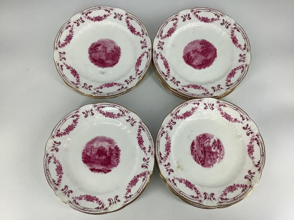 Set of 12 Tiffany and Co. service plates with castle: Set of 12 Tiffany and Co. service plates with castle decor. 10” diameter