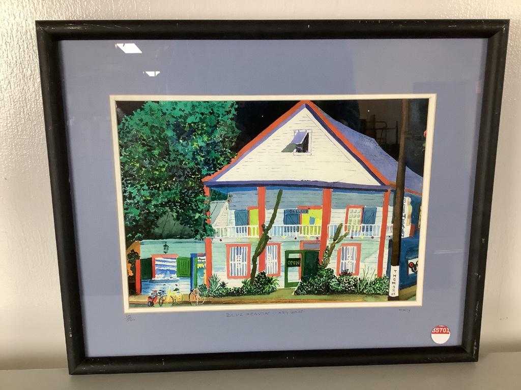 Blue heaven: Blue heaven Limited edition, 10/500, framed Mally Weaver “Blue Heaven - Key West”, 21.25” by 17.25”