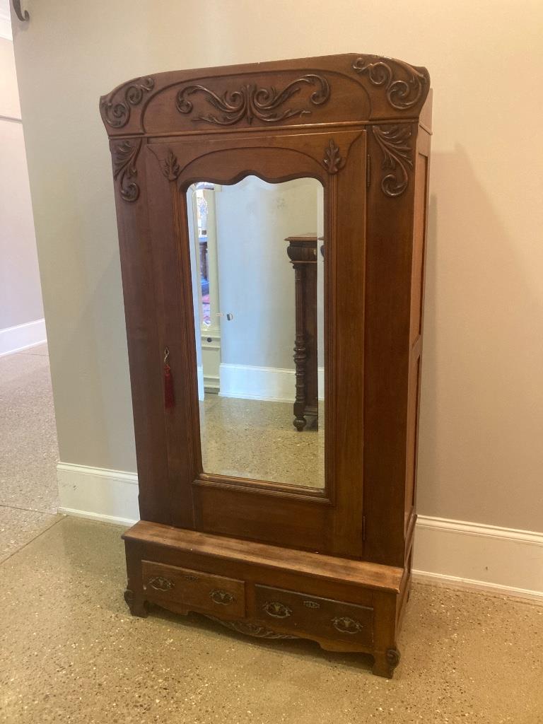Walnut Victorian single door knockdown armoire, 42” x (1 of 2)
