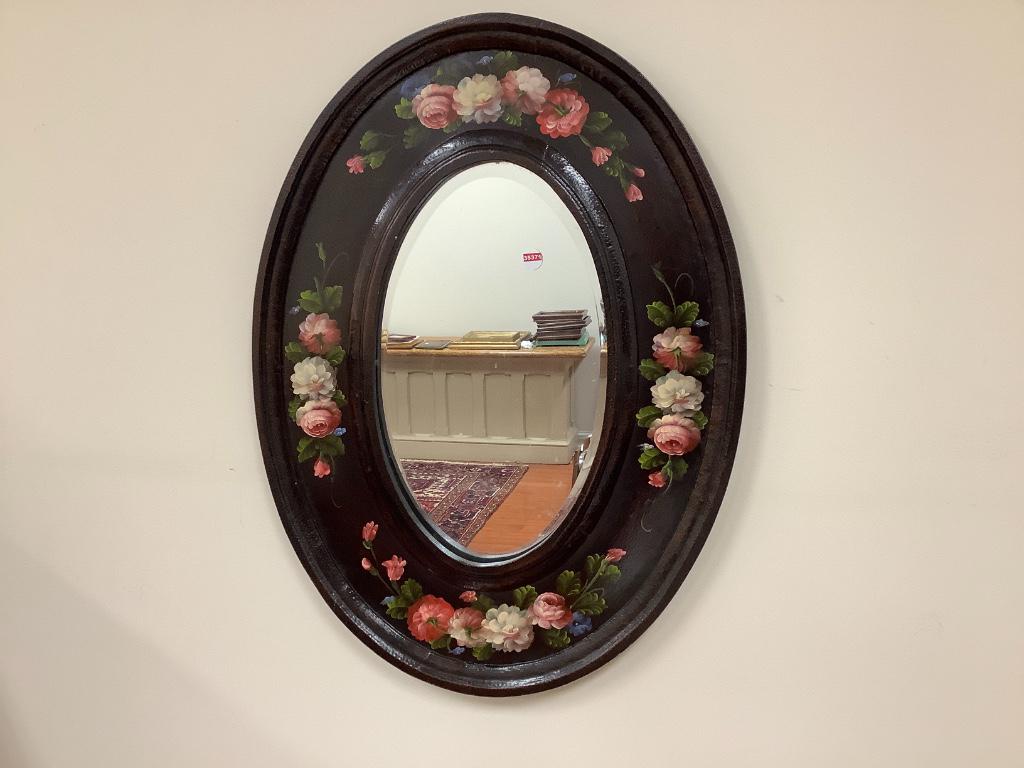 Contemporary oval wooden mirror with hand painted pink (1 of 2)