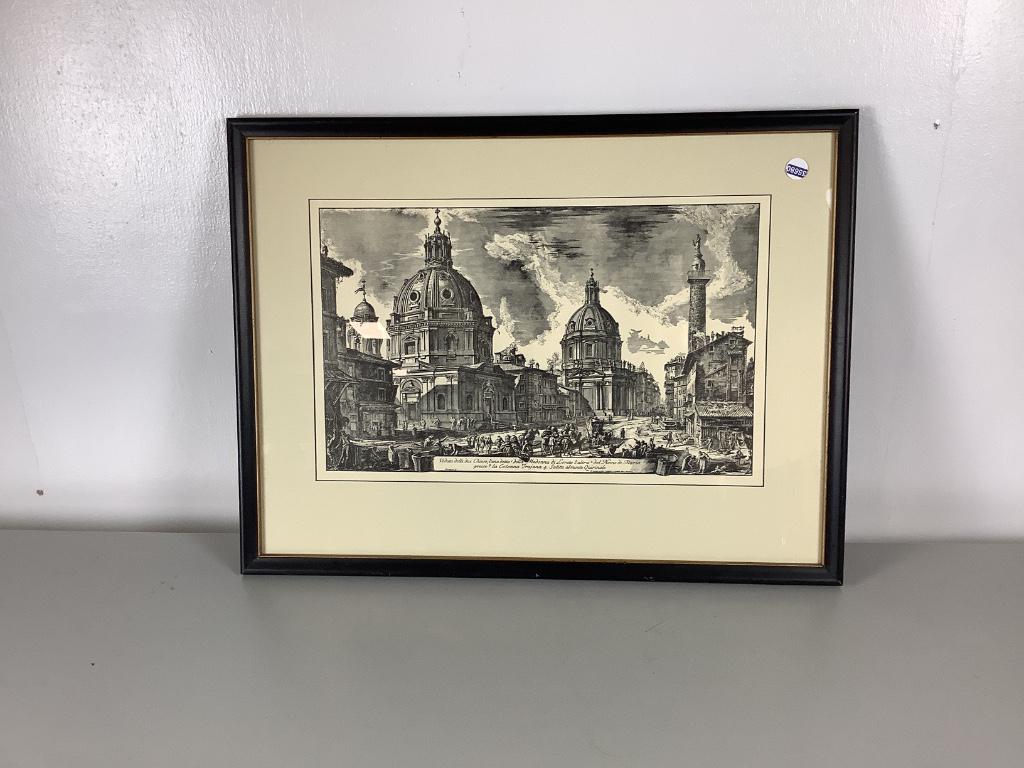 Framed black and white print of city, 29.875” by (1 of 3)