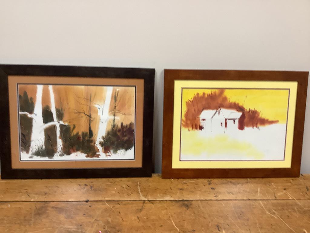 2 framed watercolors, unsigned. Both in warm, autumn (1 of 1)