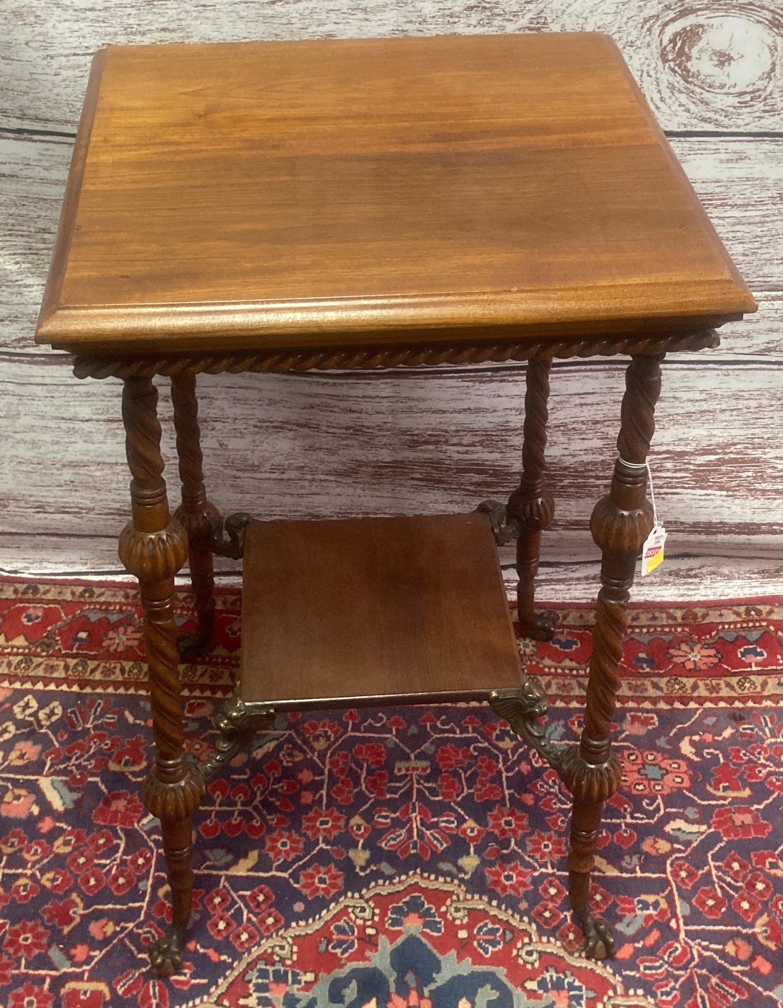 VICTORIAN SQUARE TABLE WITH BALL AND CLAW FEET 19" X: VICTORIAN SQUARE TABLE WITH BALL AND CLAW FEET 19" X 19" X 30"