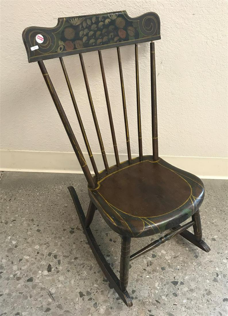 EARLY DECORATED SPINDLE BACK SEWING ROCKER 36" H (1 of 1)