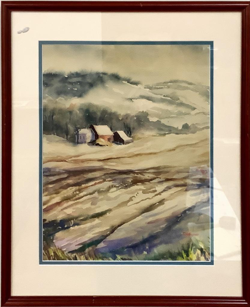 T.H Reamer watercolor, Snowy Barn. signed lower right. (1 of 3)