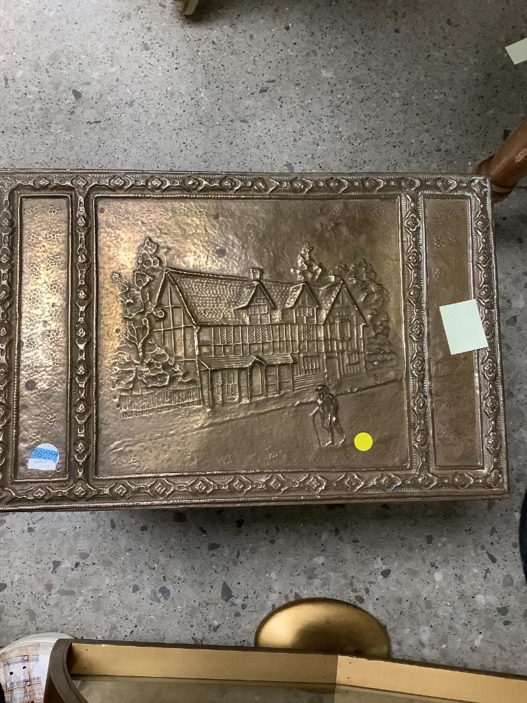 Brass embossed chest, 20” x 13.5” x 16.5”.: Brass embossed chest, 20” x 13.5” x 16.5”.