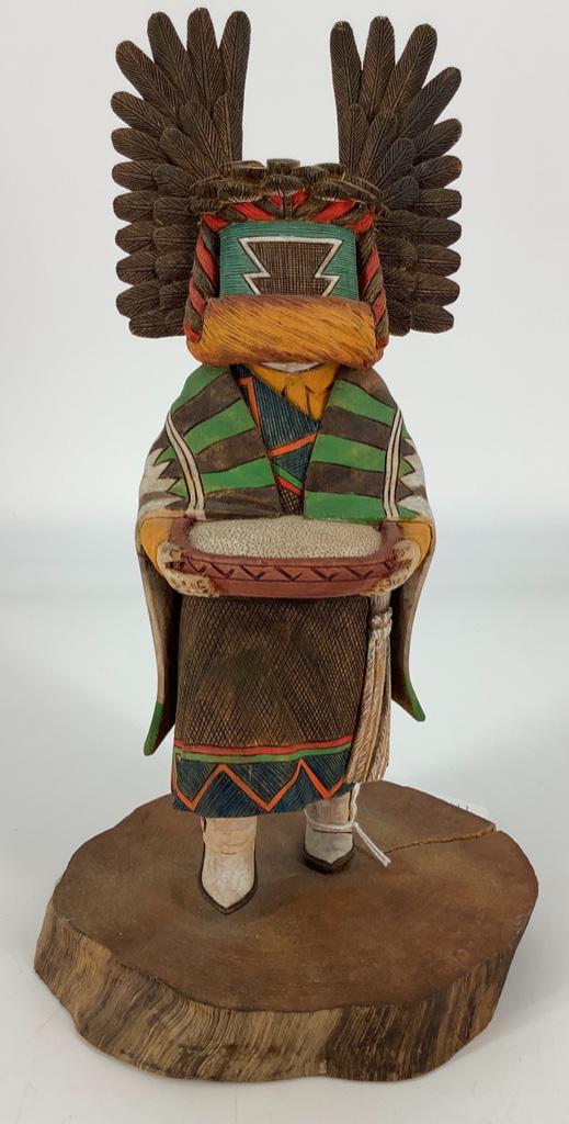 Wooden Hopi Kachina Doll, signed by Timothy Talawepi,: Wooden Hopi Kachina Doll, signed by Timothy Talawepi, 11" total height