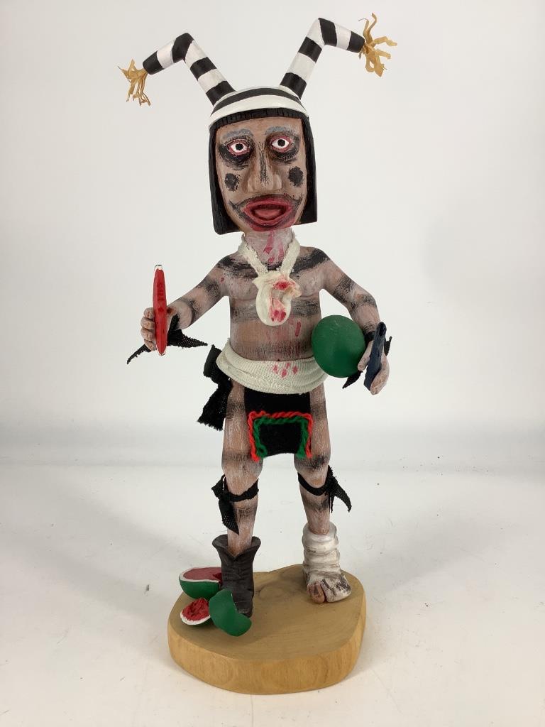 Hopi â€œHano Clownâ€ Kachina Doll signed by Seona, (1 of 3)
