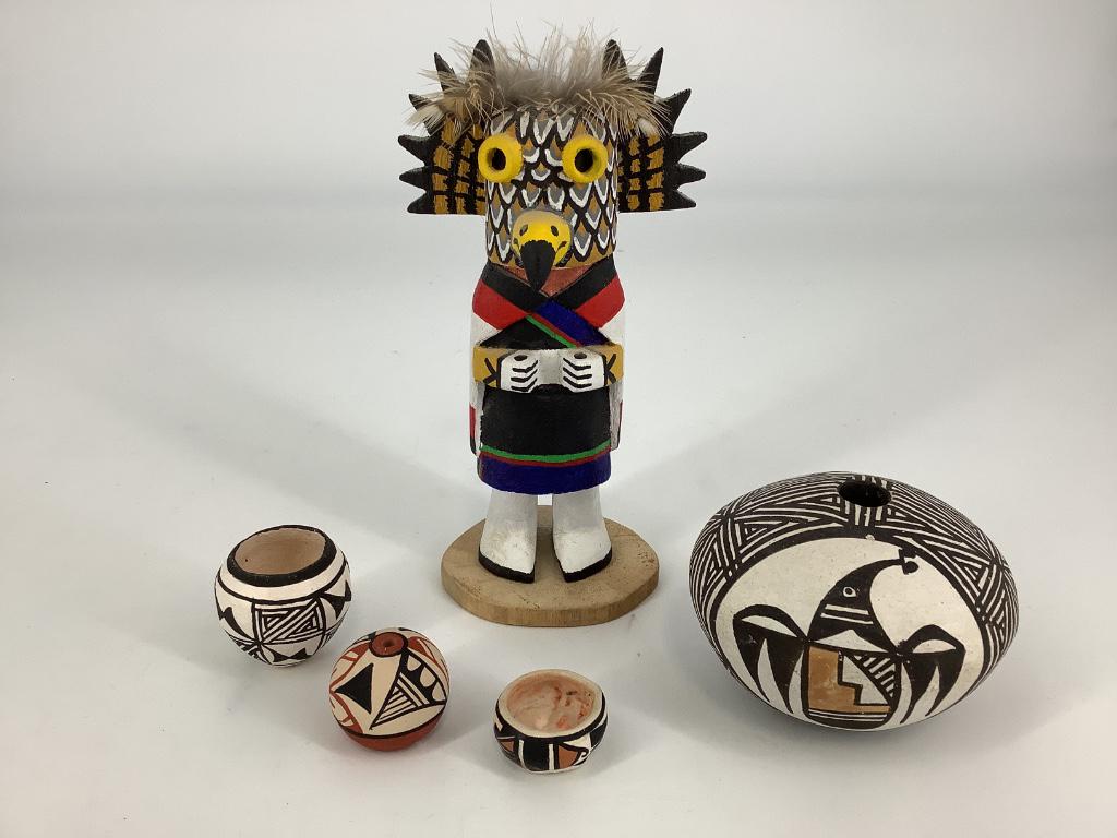 Box lot miniature native American pottery items and (1 of 2)