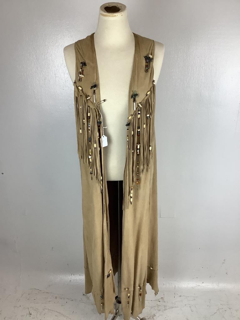 Native American leather long sleeveless jacket with (1 of 4)