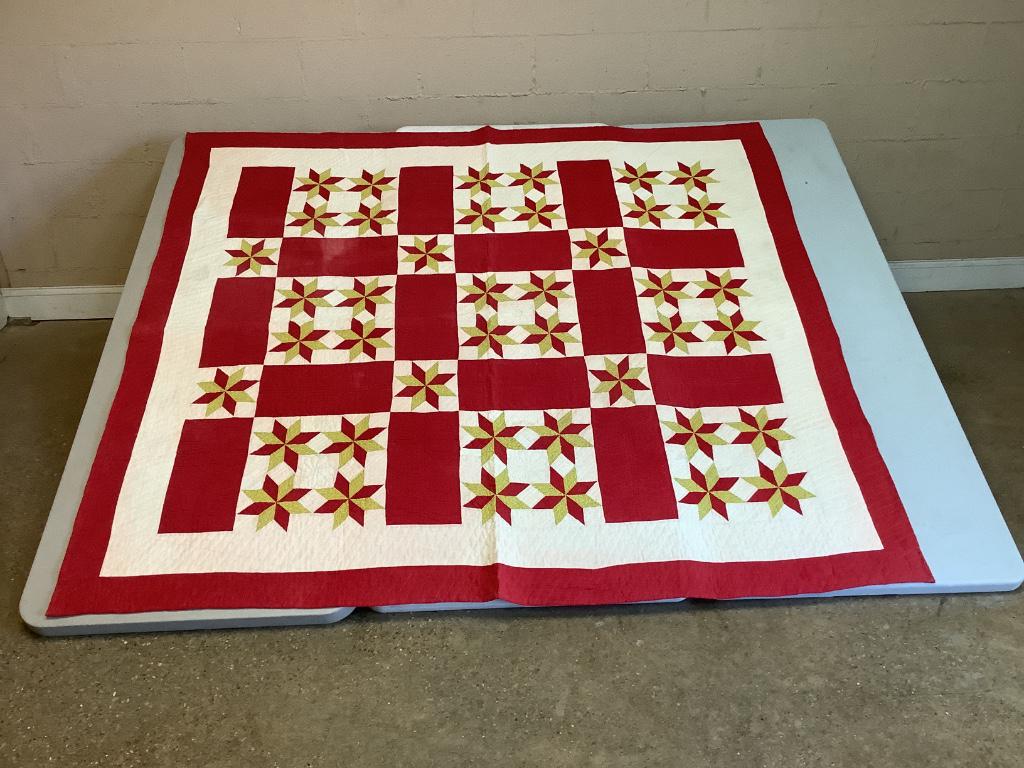 Eight point stars in squares quilt. 70" x 78". Fade (1 of 2)