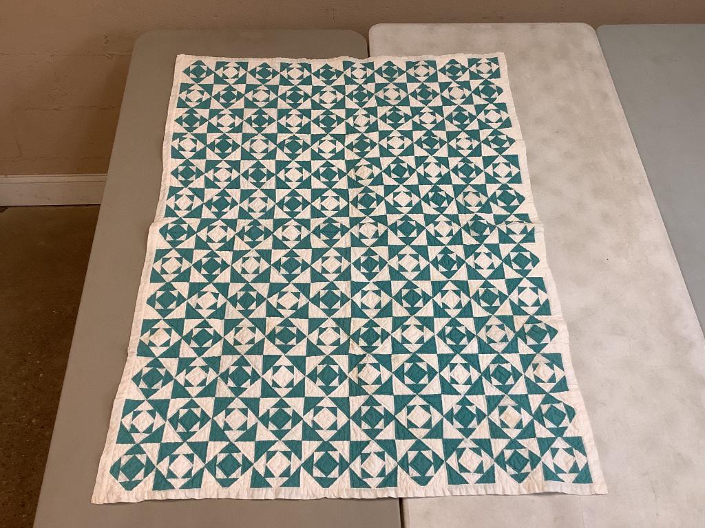 Triangle on Square lap quilt. 41" x 53". Minor stains. (1 of 3)