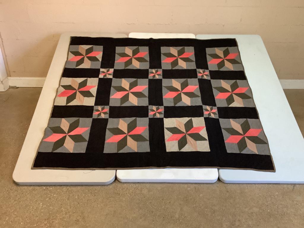 Eight point star quilt. 74" x 62". Cotton backing with (1 of 4)