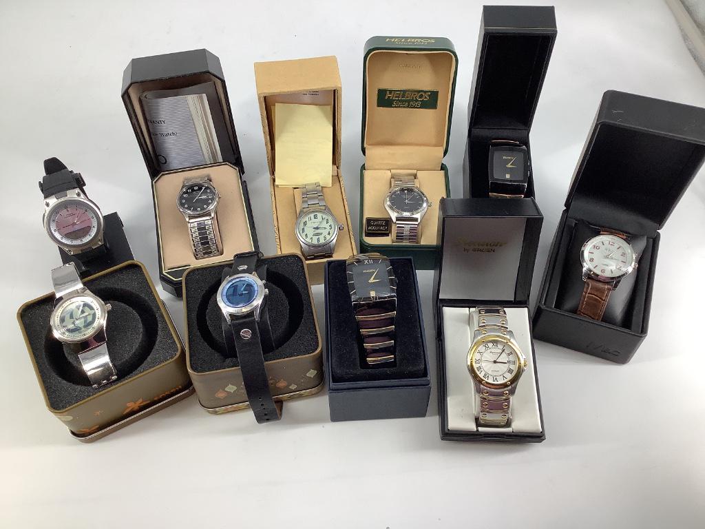 Box Lot New Old Stock Watches: Box Lot New Old Stock Watches 10 watches in total including three watches from fossil including two digital, other brands include Seiko, Casio, Helbros, Elgin & more. All with box or display, mostly a