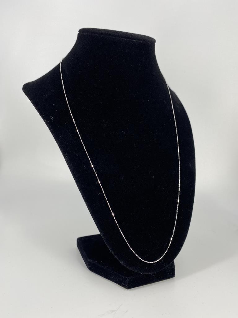 18kt White Gold Chain: 18kt White Gold Chain 22” ball chain necklace with oblong and spherical links, Italian made by Milor, stamped & tested (1.63 grams tw)