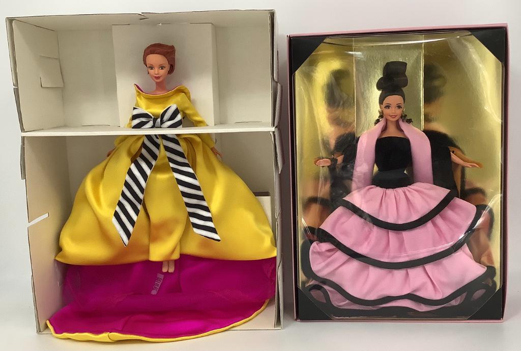 (2) NRFB designer Barbies including "Escada" and "Bill: (2) NRFB designer Barbies including "Escada" and "Bill Blass" with advertisement.
