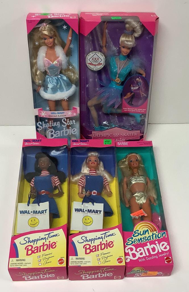 (5) NRFB Barbies including "Sun Sensation", "Skating (1 of 1)