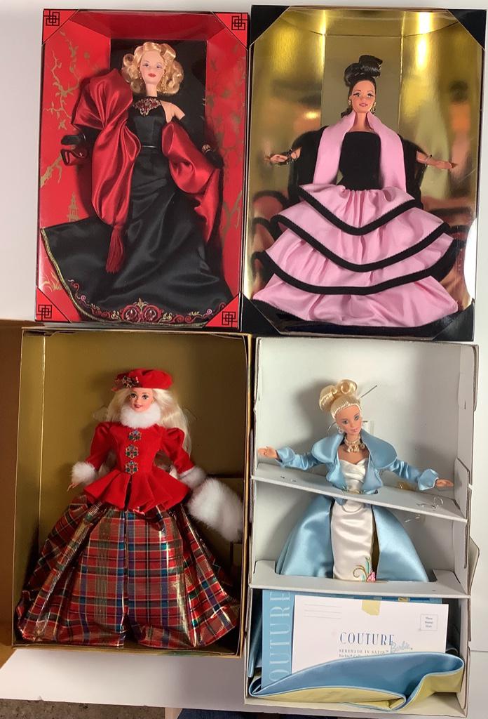 (4) NRFB Barbies including "Mann's Chinese Theatre",: (4) NRFB Barbies including "Mann's Chinese Theatre", "Jewel Princess", "Escada" and Couture "Serenade in Satin".