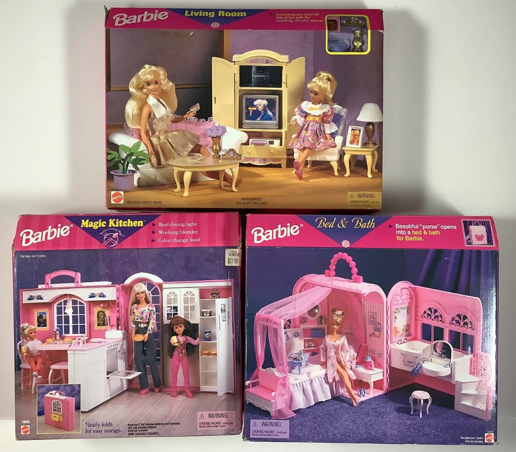 (3) Barbie Play Sets in original boxes including "Bed & (1 of 1)