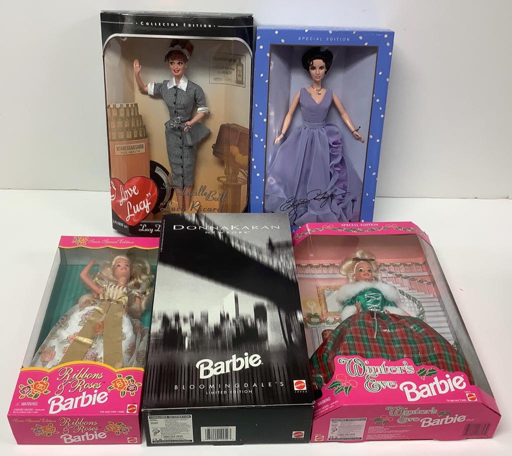 (5) NRFB Barbie and friends including "Ribbons & (1 of 1)