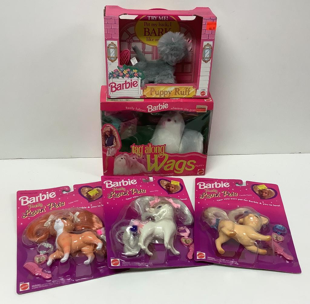 (5) NRFP Barbie pets including "Tag Along Wags", "Puppy (1 of 1)