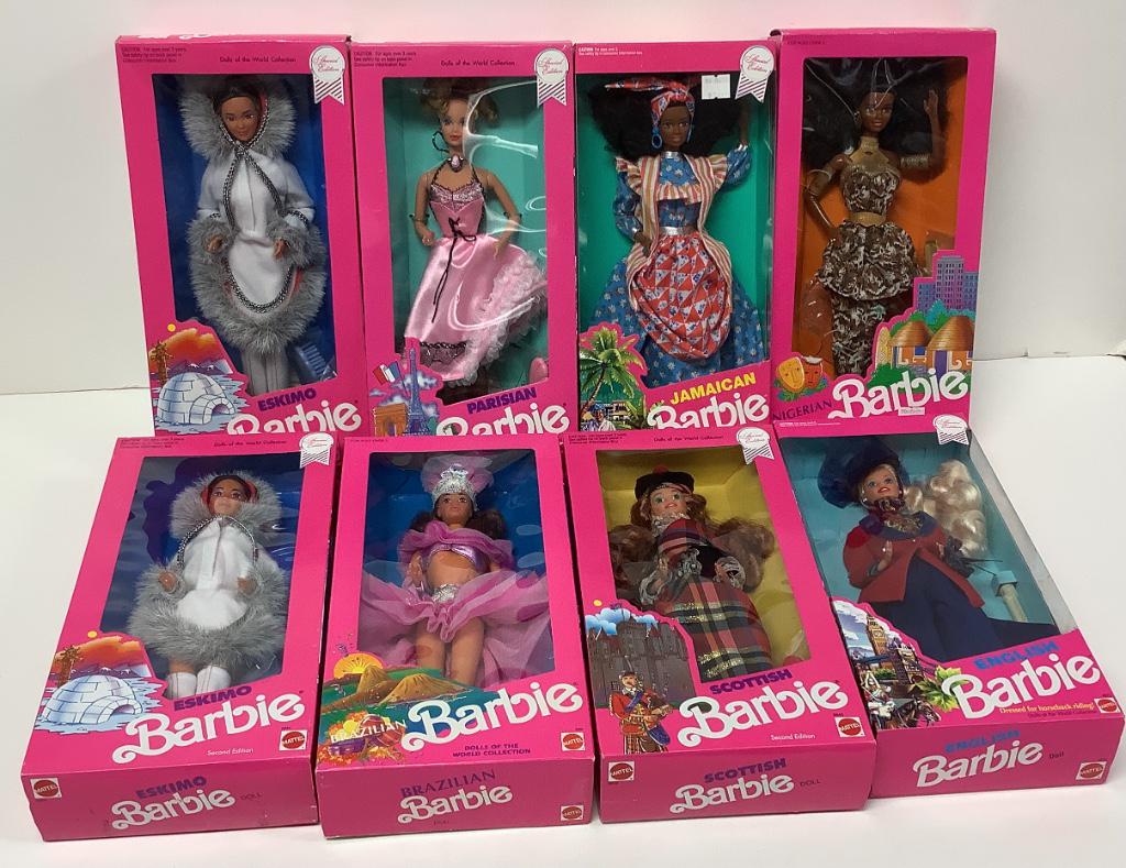 (8) NRFB Doll of the World Barbies including (2): (8) NRFB Doll of the World Barbies including (2) Eskimo, Brazilian, Parisian, Jamaican, Scottish, Nigerian and English.