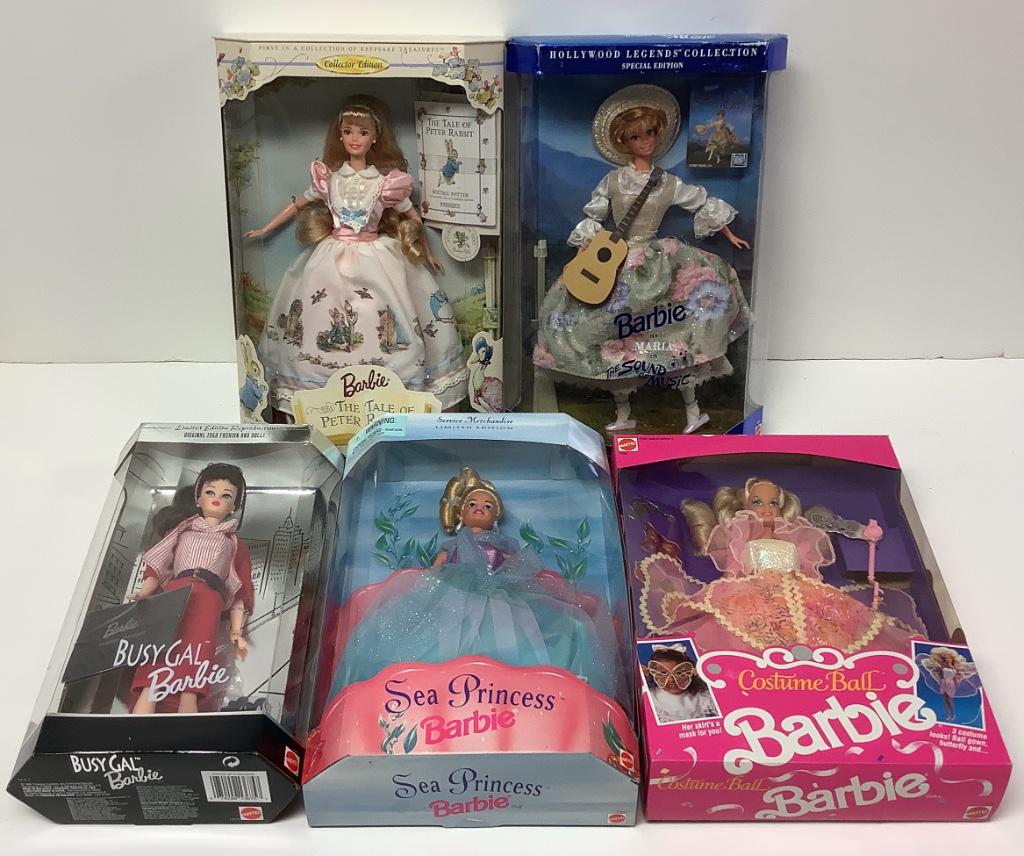 (5) NRFB Barbies including "Busy Gal", "Sea Princess", (1 of 1)