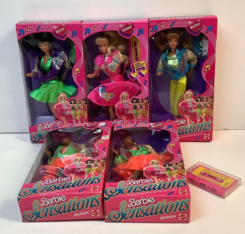 (5) NRFB 1987 "Barbie and the Sensations" Barbie,: (5) NRFB 1987 "Barbie and the Sensations" Barbie, Becky, Bopsy and (2) Belinda.
