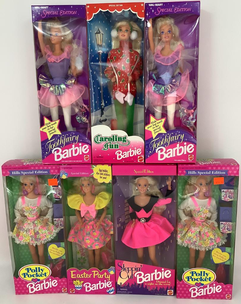 (7) NRFB Barbies including (2) "Polly Pocket, "Steppin' (1 of 1)