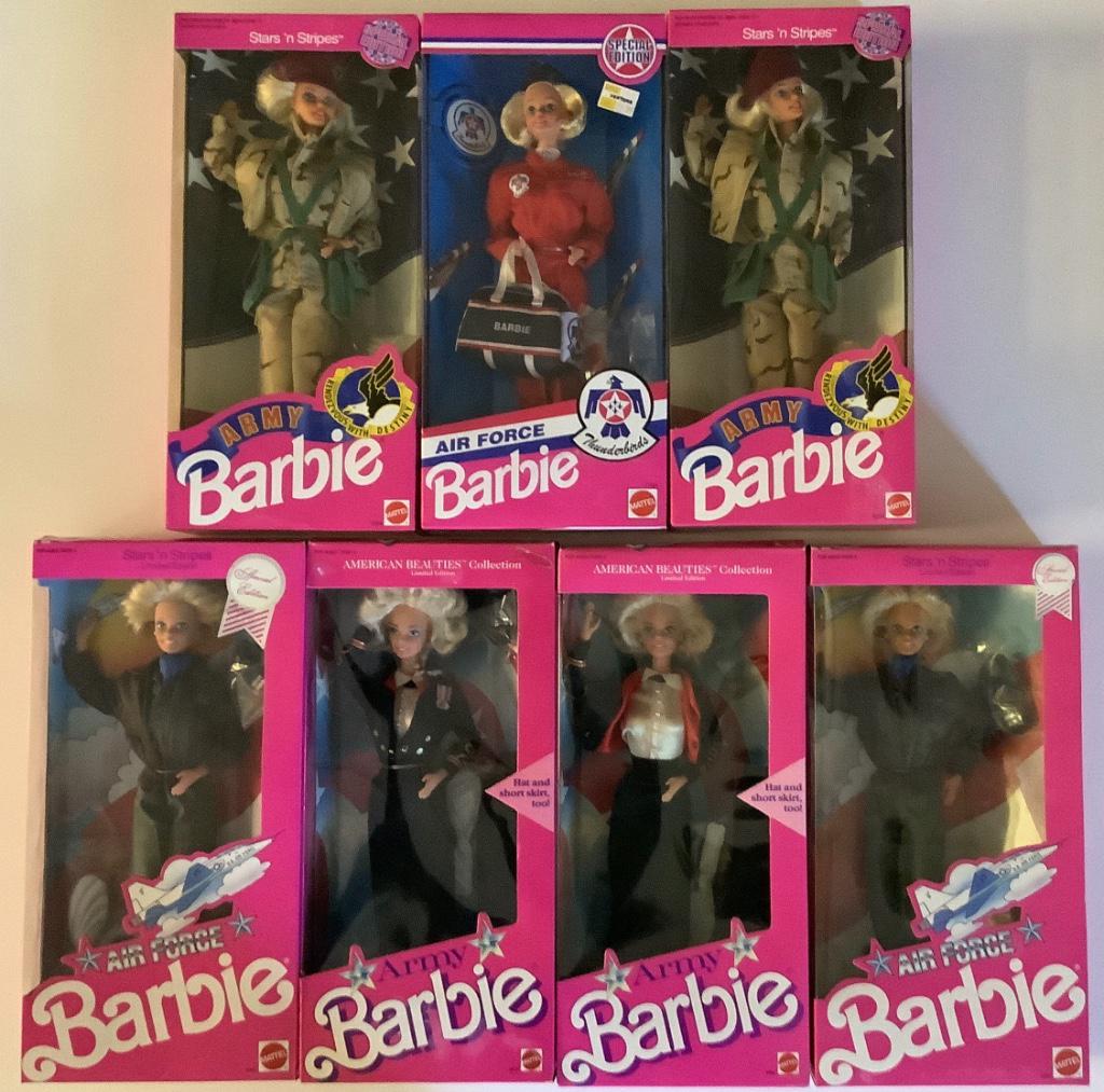 (7) NRFB military Barbies including (2) "Stars 'n (1 of 1)