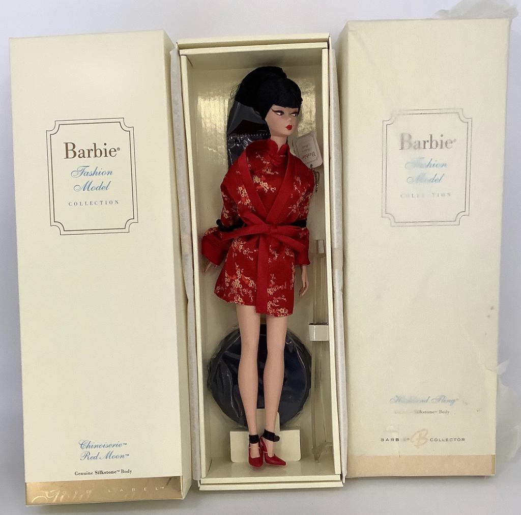 (2) NRFB Gold Label Silkstone Barbies including: (2) NRFB Gold Label Silkstone Barbies including "Chinoiserie Red Moon" and "Highland Fling" (original tissue outside of box).