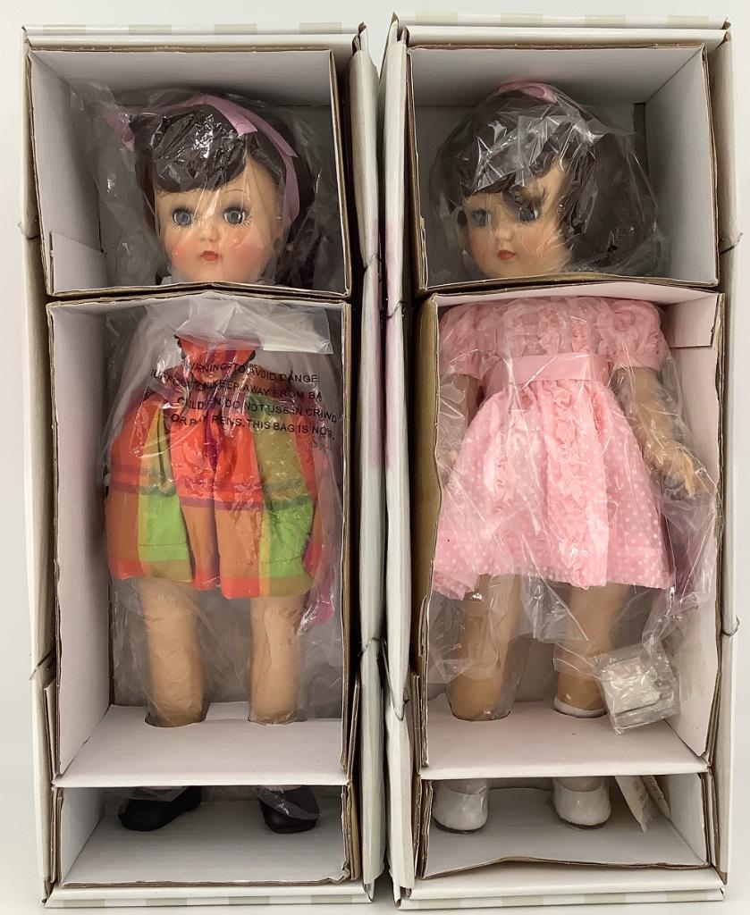 (2) 14" Effanbee Toni dolls - "Pretty in Plaid" and: (2) 14" Effanbee Toni dolls - "Pretty in Plaid" and "Precious in Pink"; both in original boxes.