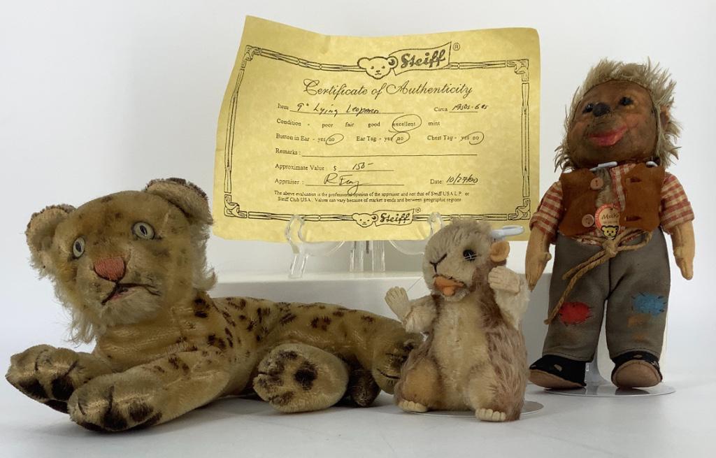 (3) Vintage Steiff. Includes 7" Mecki, 9" Lying Leopard (1 of 1)