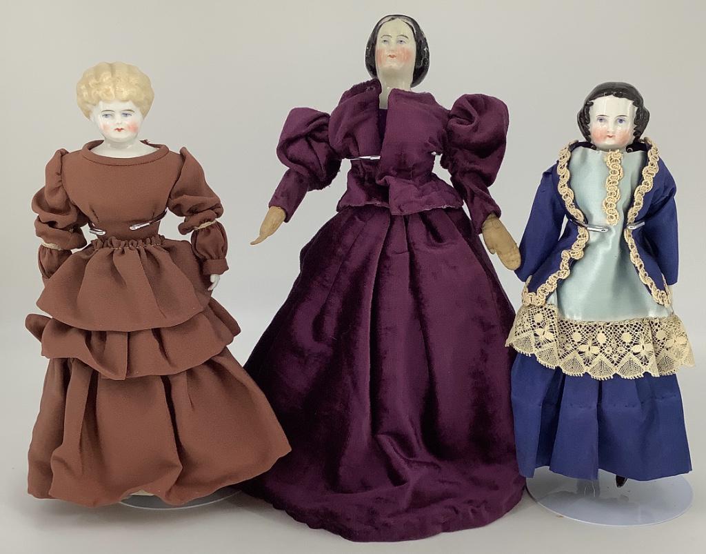 Lot (3) small china head dolls. Includes 10" Flattop (1 of 1)