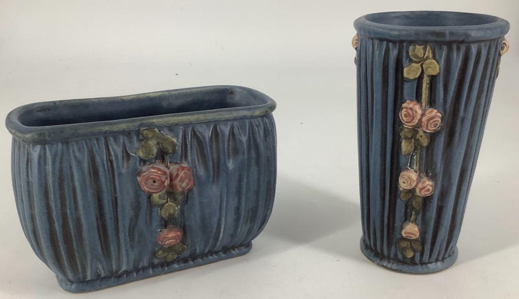Weller Blue Drapery 6”vase, 6” planter. (1 of 2)