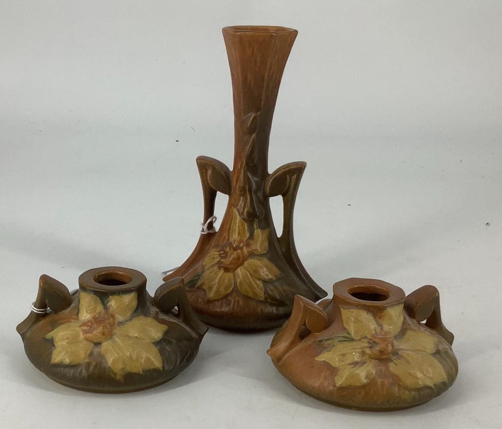 Roseville pottery 187-7” Clematis Bud vase and 2 (1 of 5)