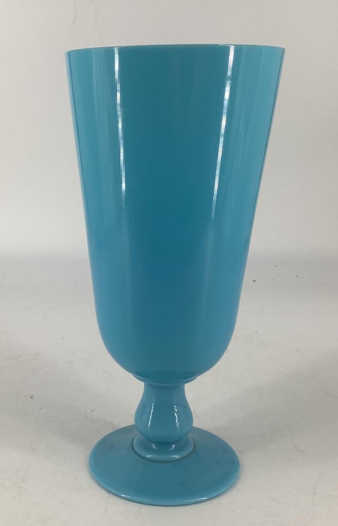 Cambridge glass blue opaque 11-3/4" tall footed vase (1 of 1)