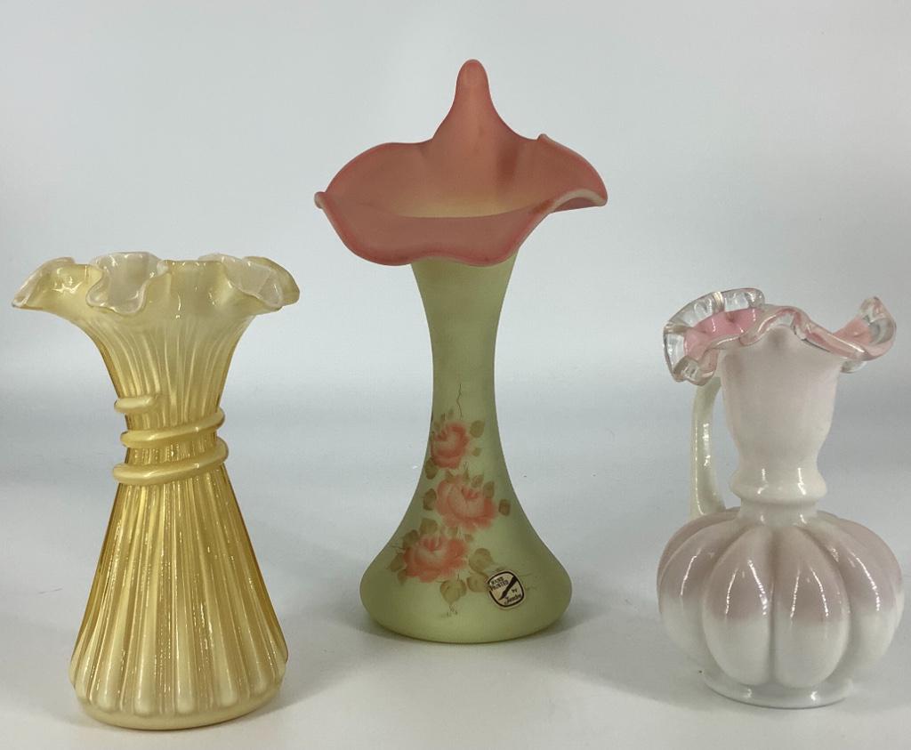 Vintage Fenton Burmese hand painted Dogwood 10 1/4” (1 of 4)