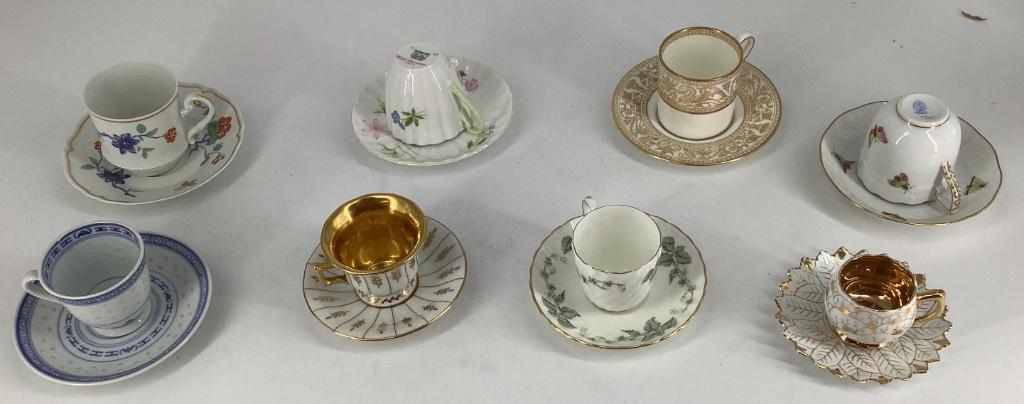Eight cups and sauce Herend Hungary, and Shelley. One: Eight cups and sauce Herend Hungary, and Shelley. One sauce has been glued.