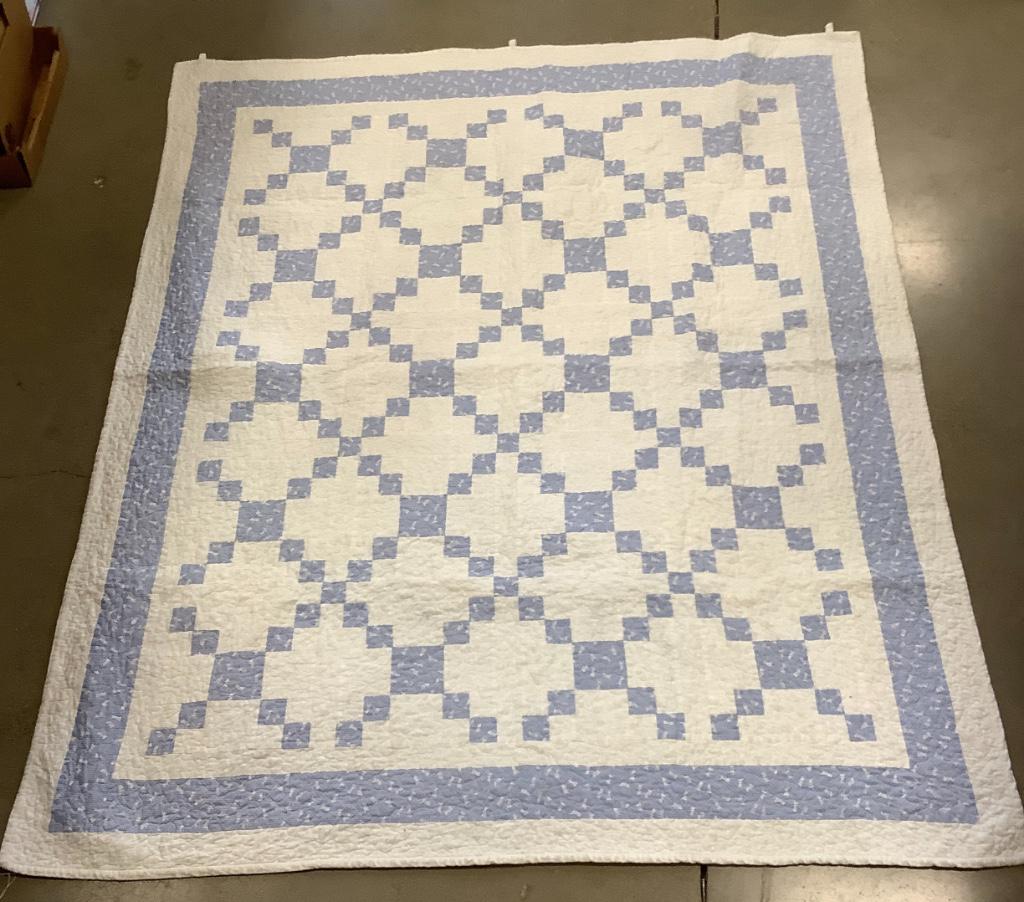 Nine piece patchwork quilt, stain on it, 51 by 61” wall (1 of 1)