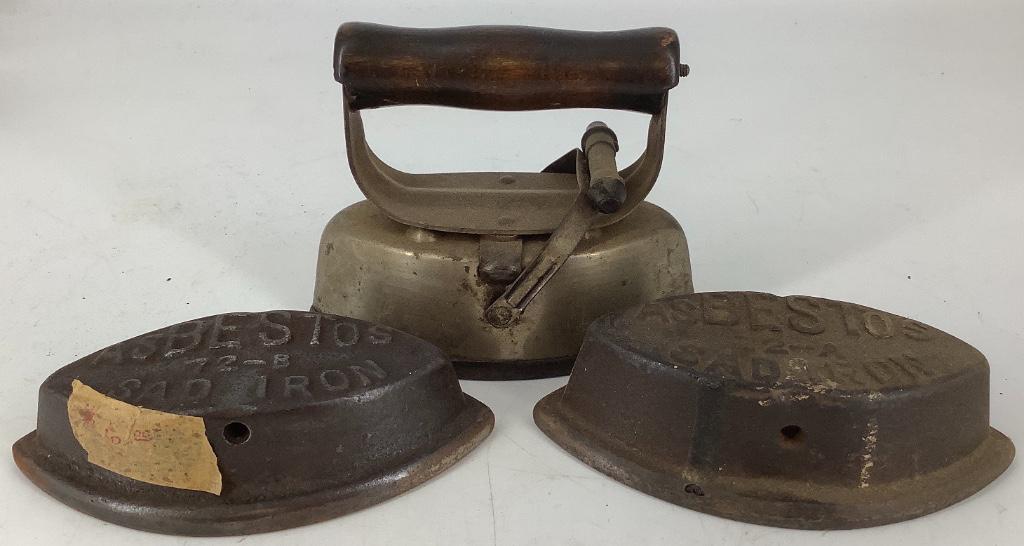 5x7” cast iron clothes iron, 2 Asbestos 72A and 72B Sad (1 of 3)