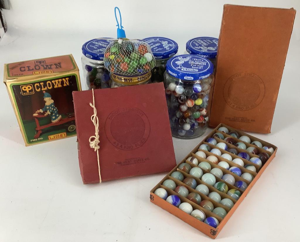 5 jars of marbles, bag of marbles, 1 (100 set) box of (1 of 3)