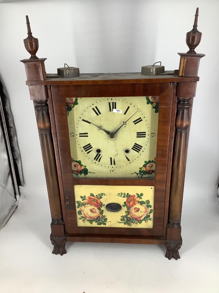 Empire pillar and scroll clock, with claw foot. 26"H (1 of 3)