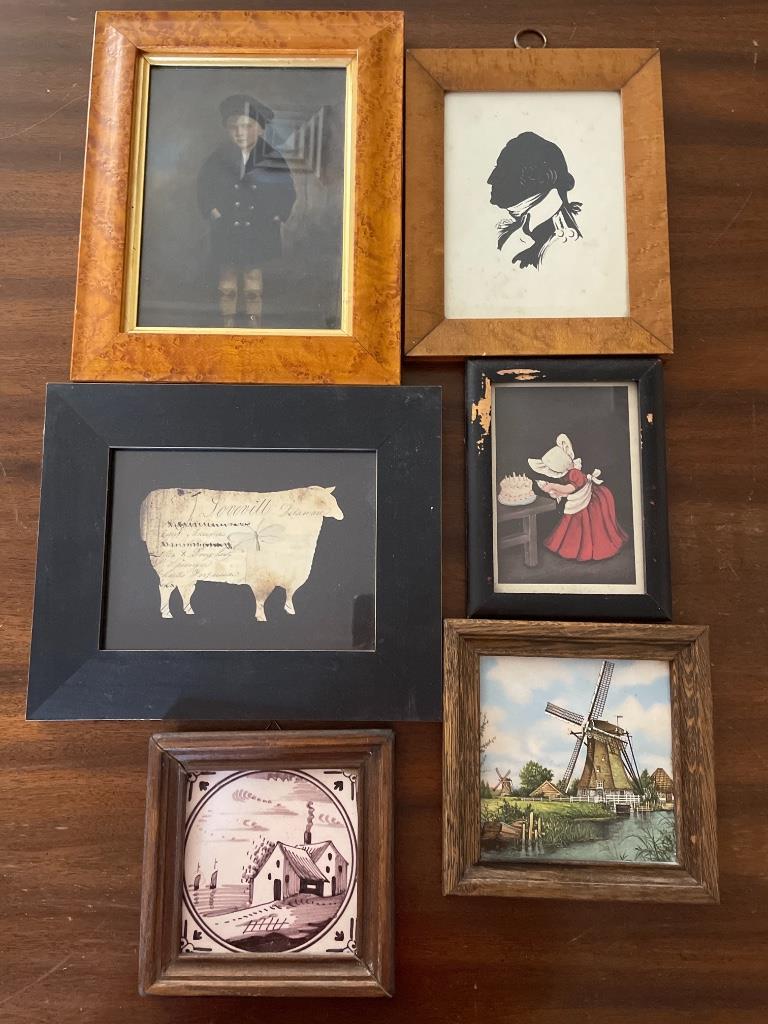 Six pieces framed art including two ceramic tiles and (1 of 1)